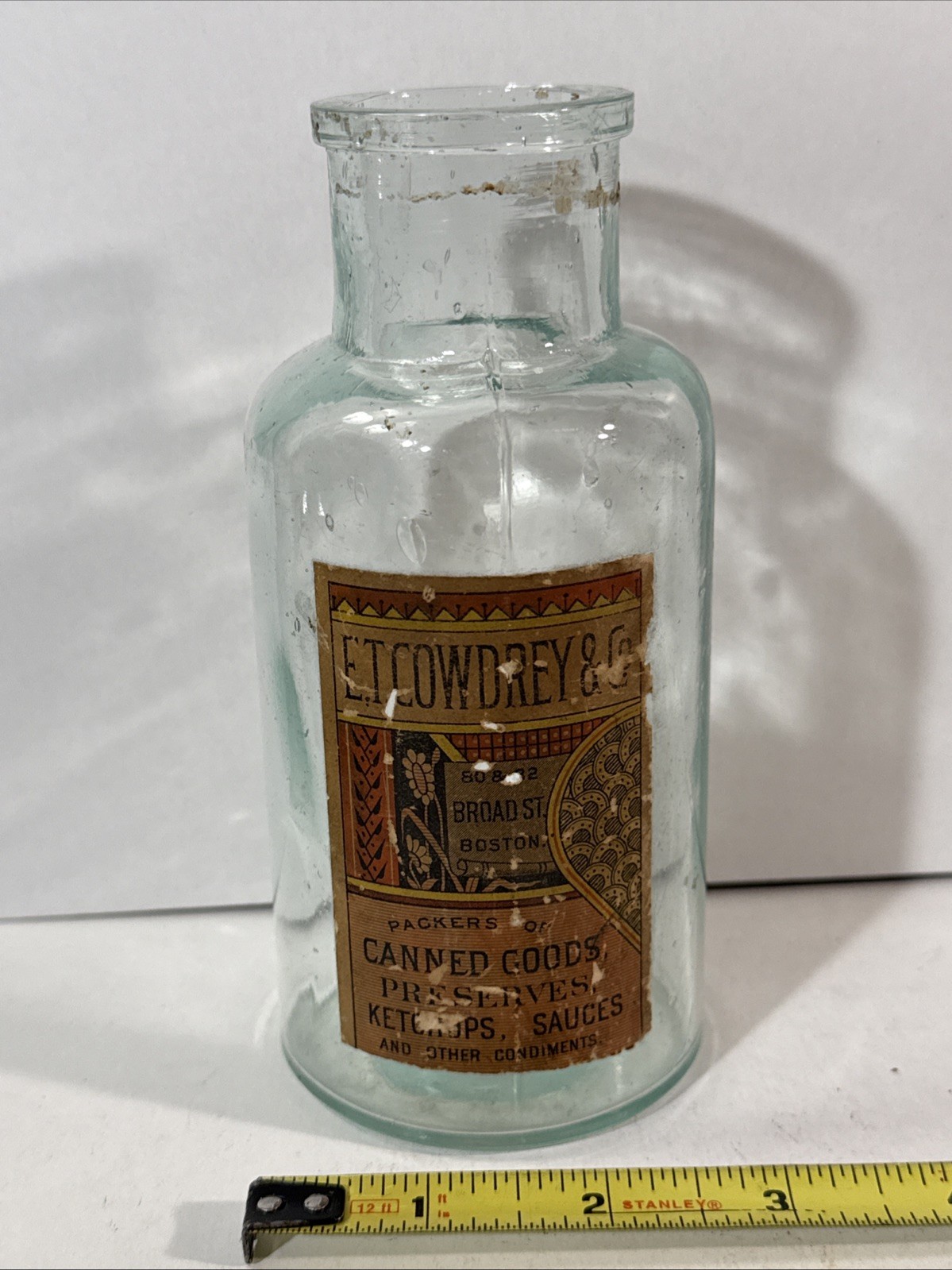 E.T. Cowdrey & Co. Canned Goods, Preserves, Ketchups, Sauces Aqua Bottle Boston E.T. Cowdrey & Co. Canned Goods, Preserves, Ketchups, Sauces Aqua Bottle Boston