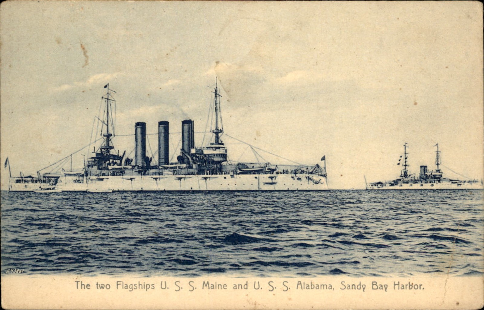 Battleships USS Maine & Alabama Ships Rockport MA c1905 Vintage Postcard bhn
