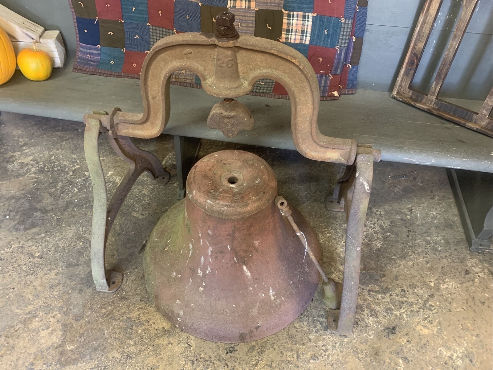 Very Large 26 inch Antique Mount School Bell, with Frame Church Bell