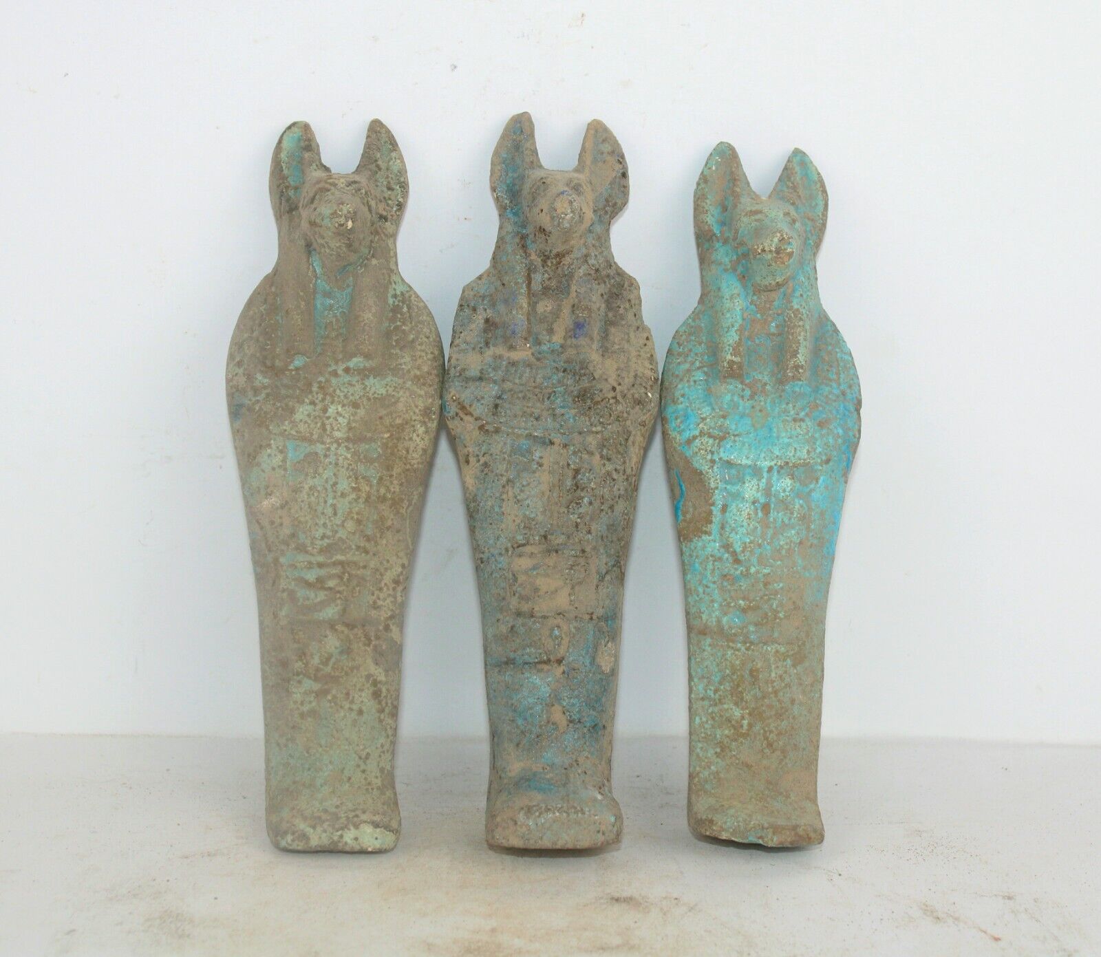 Rare Ancient Egyptian Antique 3 Anubis Ushabti Statues BC Egyptology