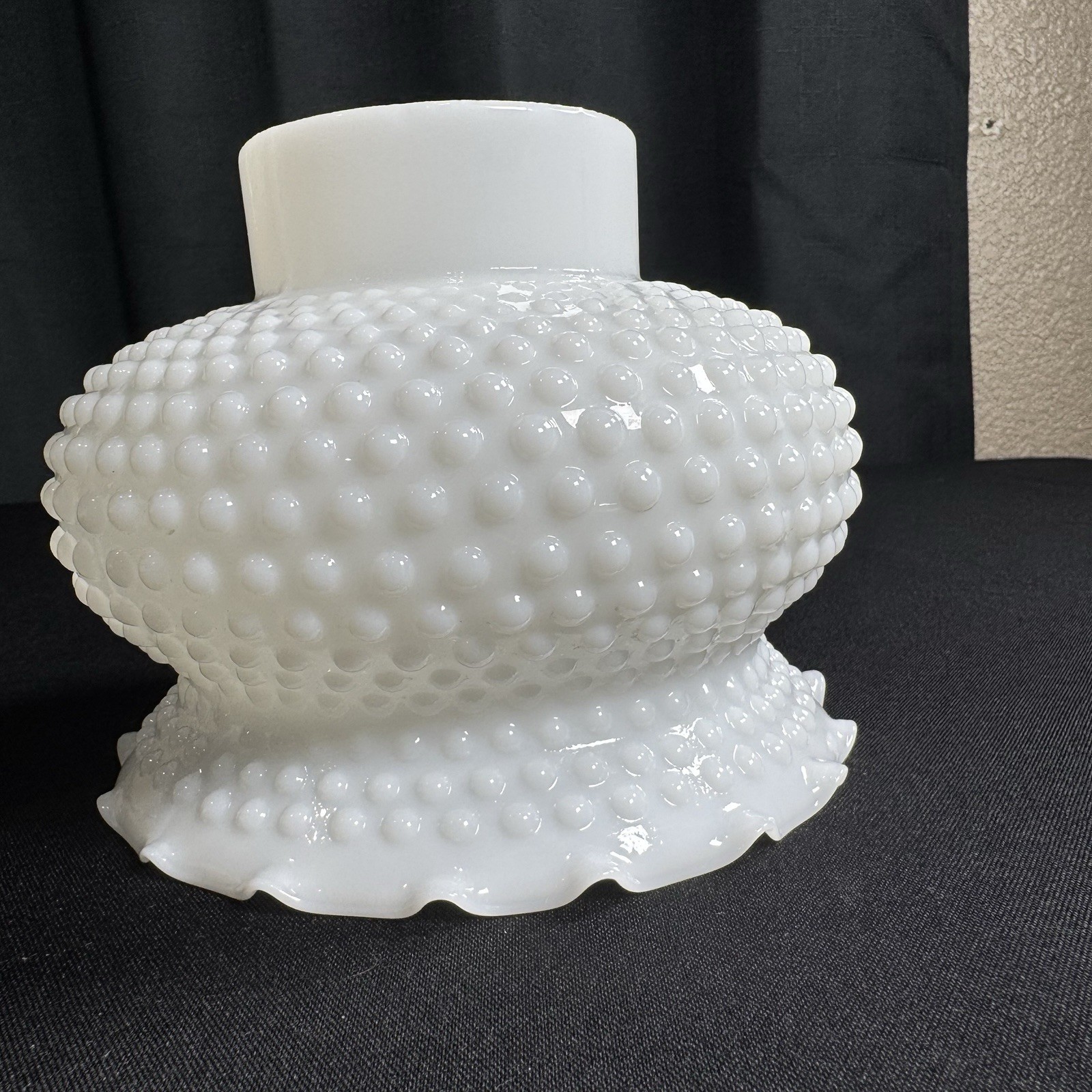 Vintage Hobnail Milk Glass Ruffled Student Lamp Shade 3” Fitter 5.25” Tall