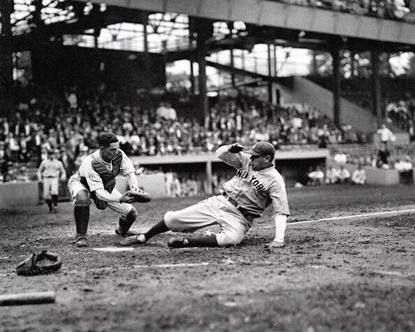 1925 New York Yankees Babe Ruth Sliding On Game Black And White 4x6 Picture Cel