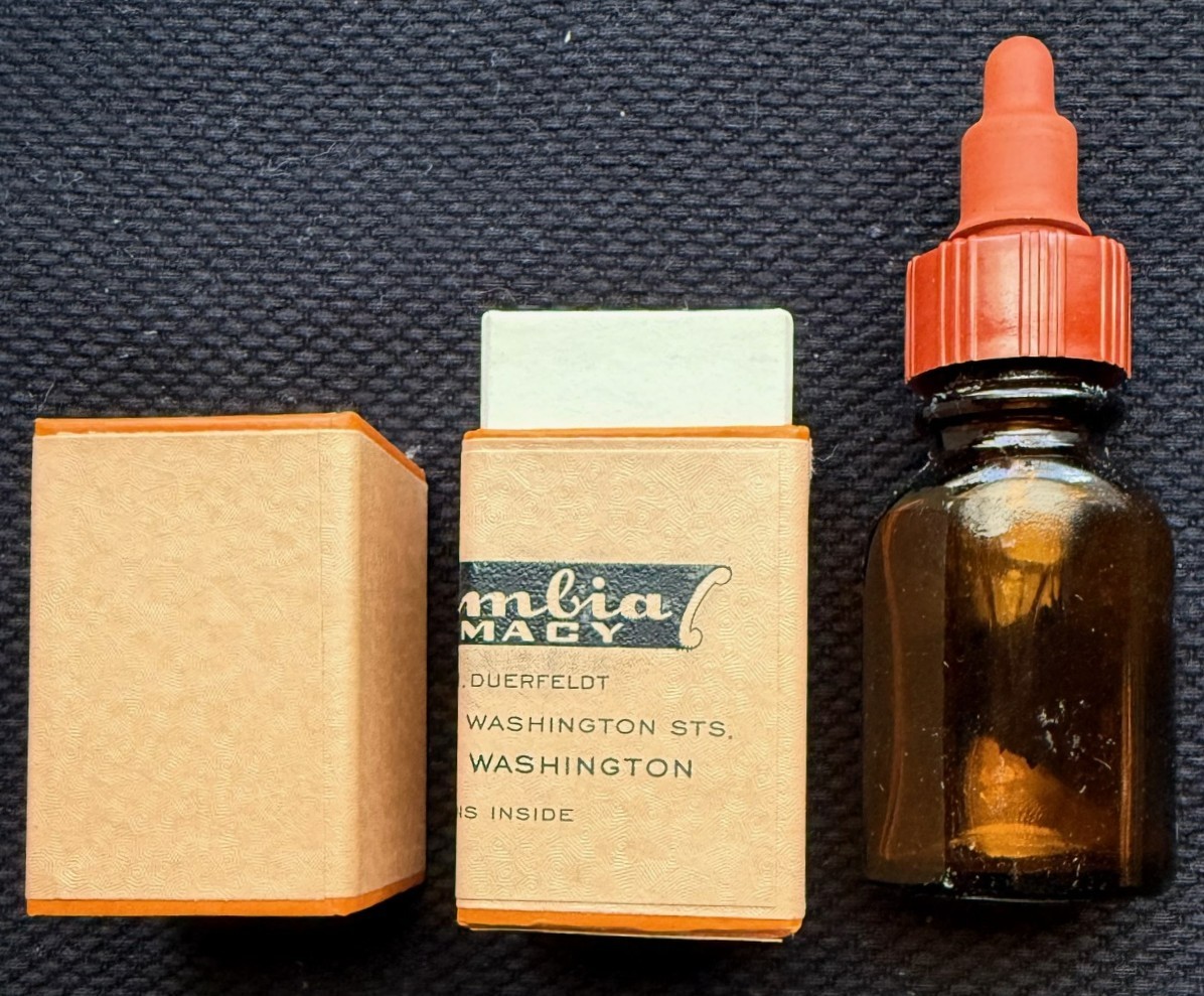 Vintage c-1920s Columbia Pharmacy Dropper Bottle in Original Box - New Old Stock