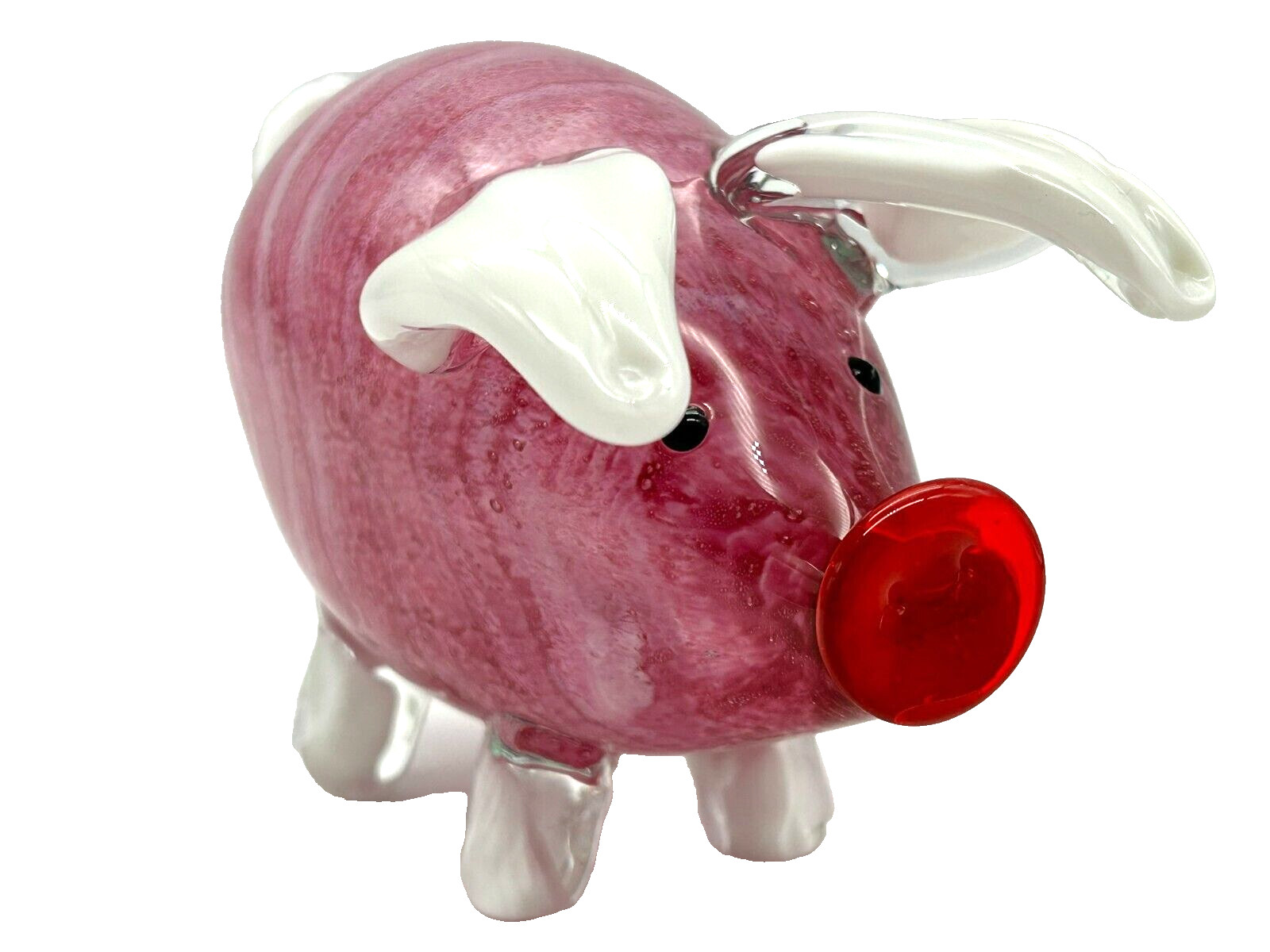 Pink Art Glass Pig Figurine Paperweight Red Snout