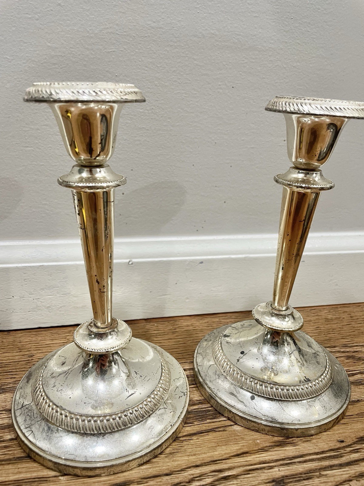 Pair of EP Zinc Silver Plated Candle Stick Holders Made in England
