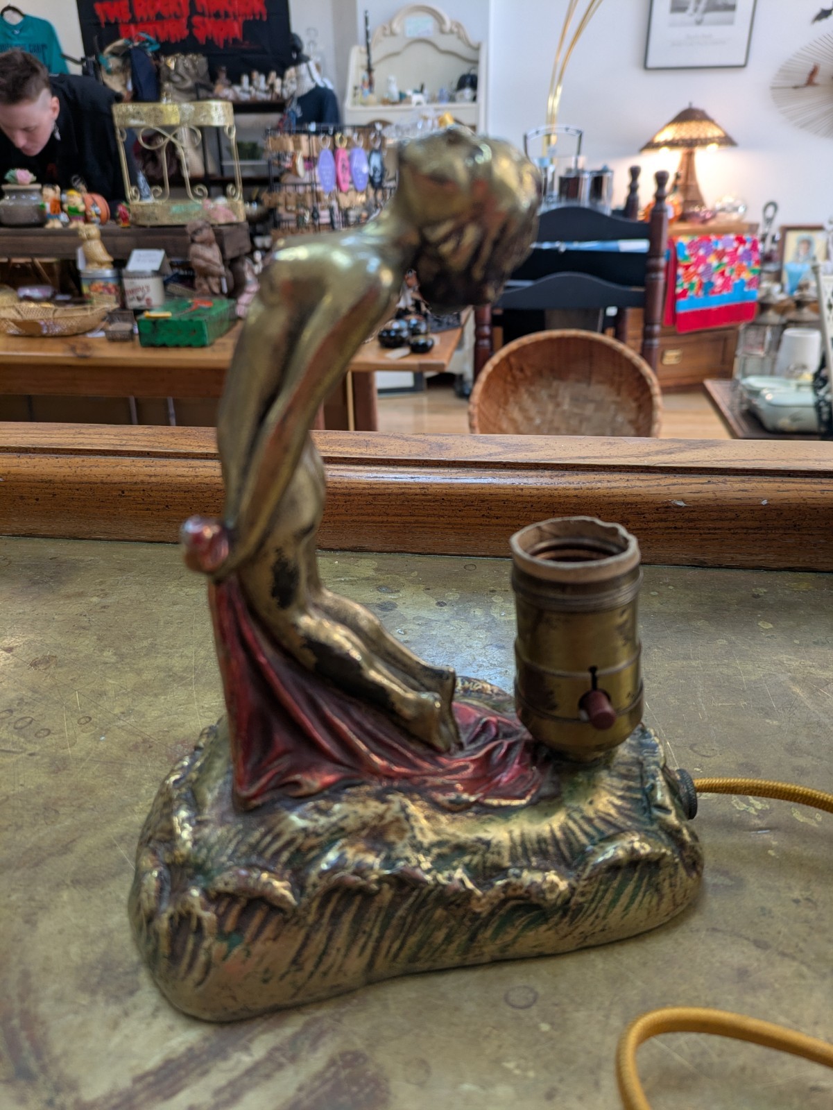 Antique Art Deco Figural Boudoir Lamp - Kneeling Nude Wave Base - JB Hirsch Era Antique Art Deco Figural Boudoir Lamp - Kneeling Nude Wave Base - JB Hirsch Era