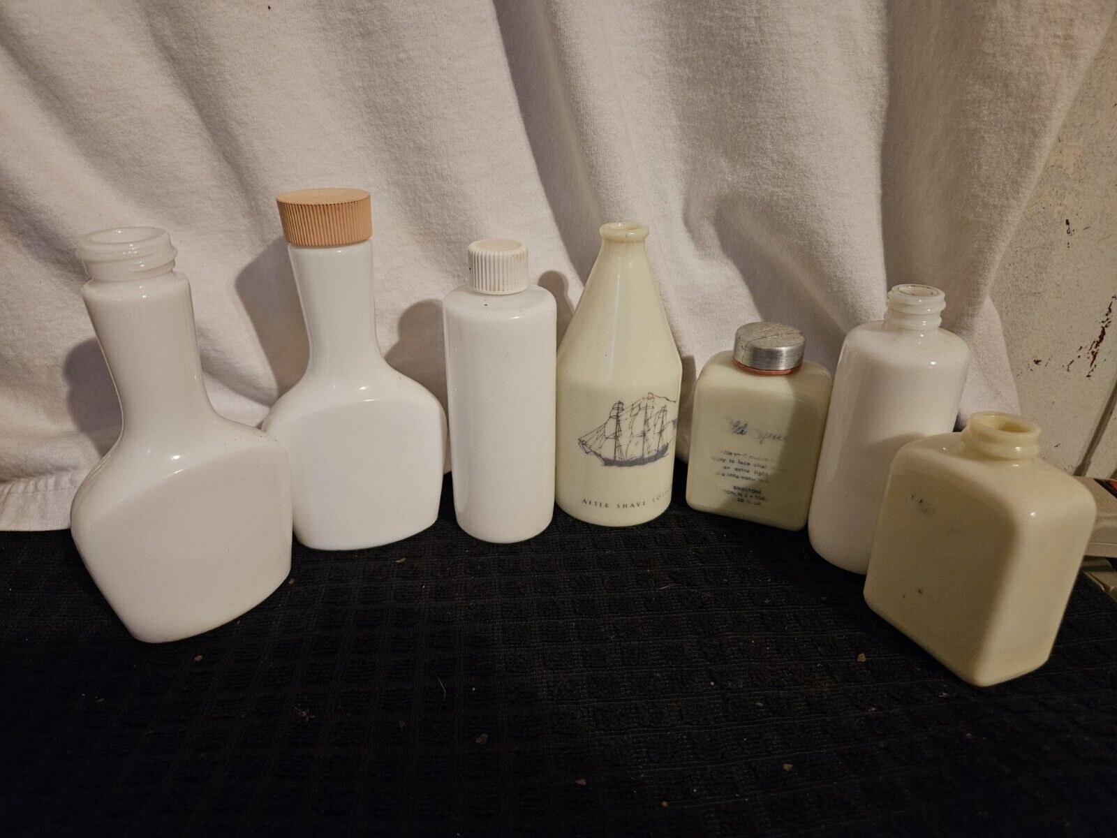 Lot 7 Vintage Milk Glass Jars/bottles