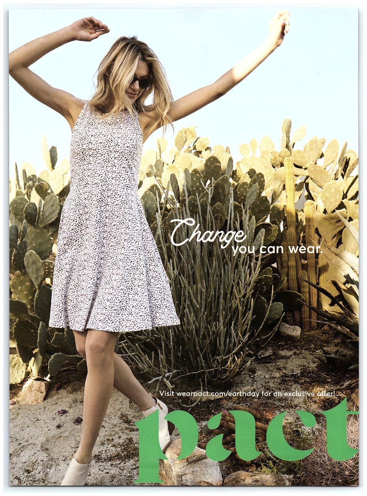 2020 Pact Print Ad Change You Can Wear Earth Day Sundress Cactus Sand Cute Blond