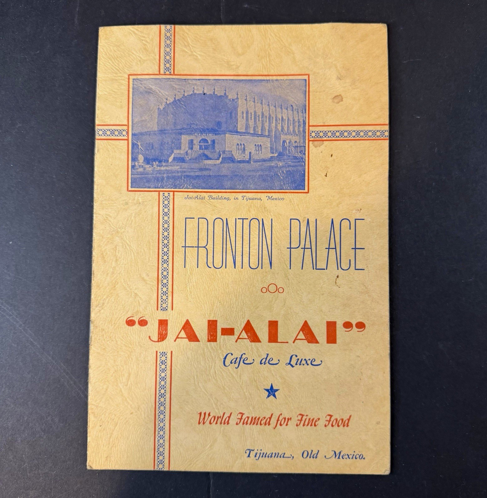 Vintage 1948 Jai Alai Fronton Palace Menu Tijuana Mexico Cafe Deluxe w Insert