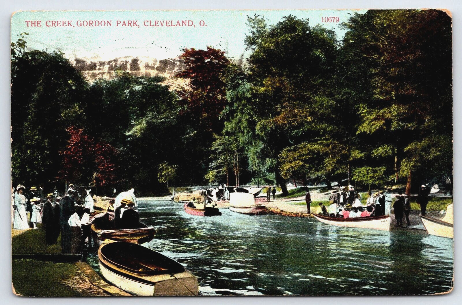 Original Old Vintage Antique Postcard Gordon Park Creek Boats Cleveland Ohio