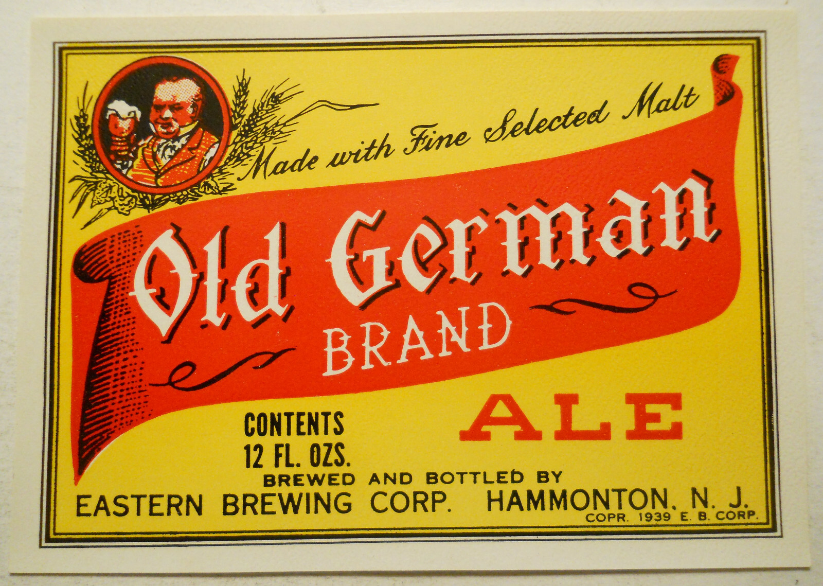 ca. 1950\'s Old German Brand Ale (Hammonton, New Jersey) Bottle Label