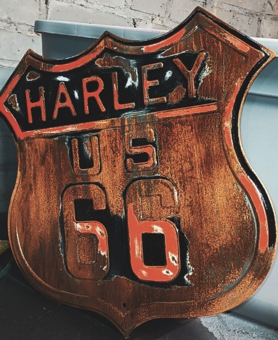 Custom Man Cave Sign Full Patina Route 66 Harley Davidson 
