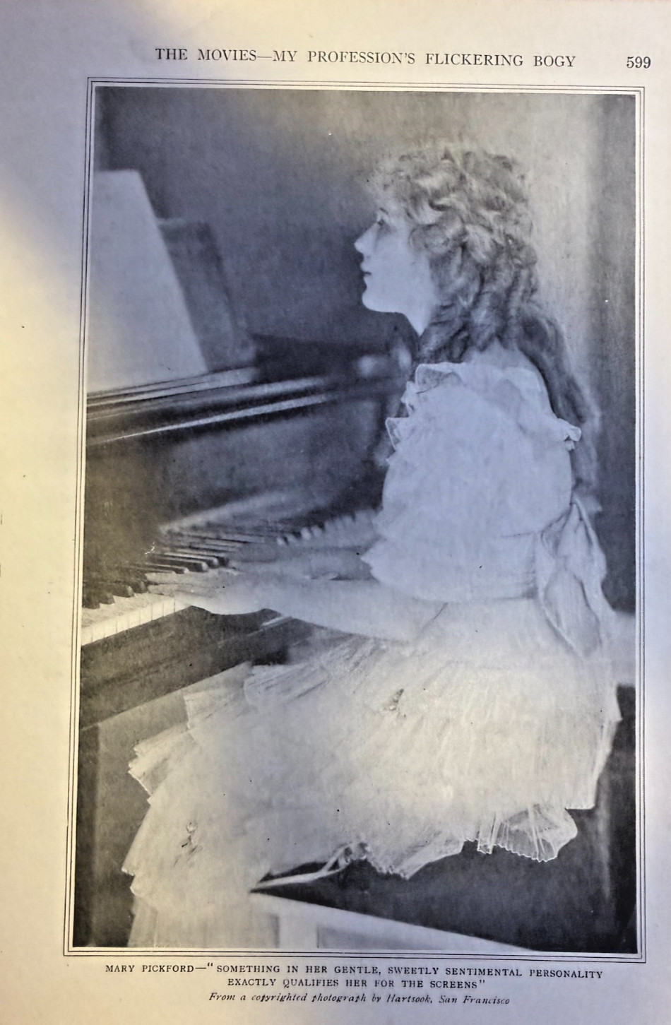 1918 Vintage Magazine Illustration Actress Mary pickford Playing Piano