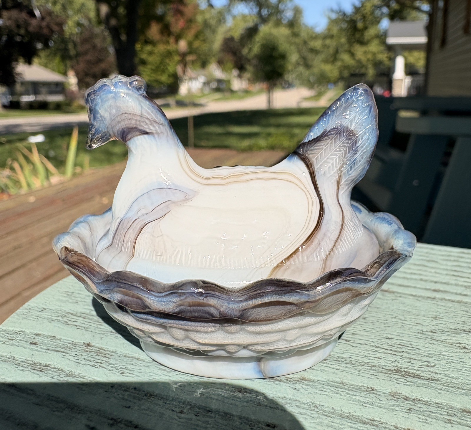 HTF Boyd #170 Toffee Slag Salt Chick Glass Hen On Nest Hard To Find 