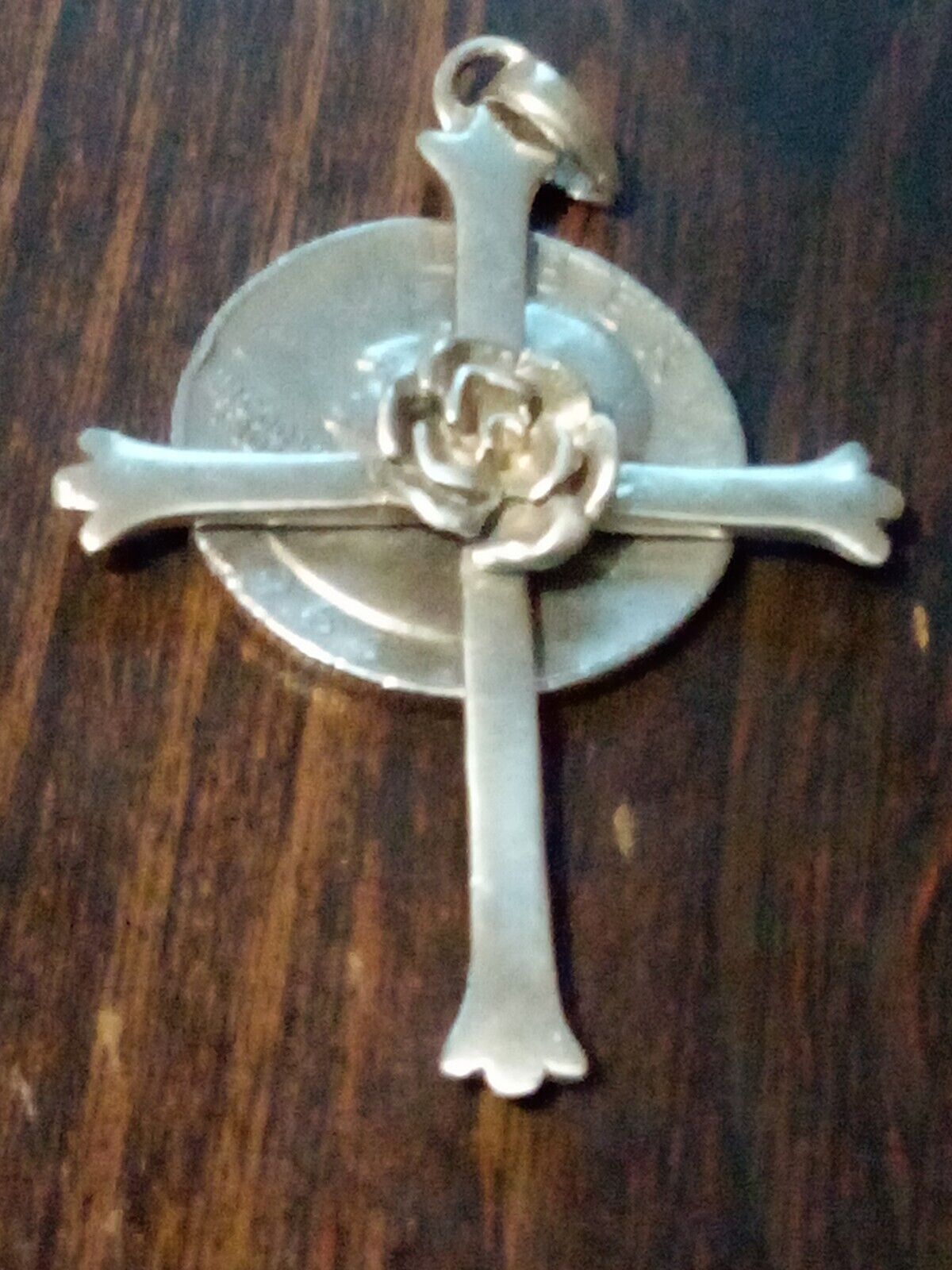 Sterling Silver Rose Cross Designed By Charm Works. 925 Large Vintage 