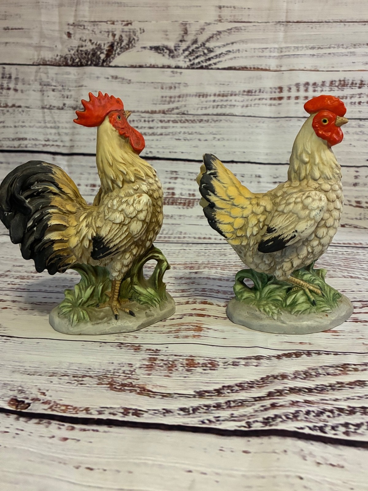 Vintage Homco Porcelain Rooster & Hen Chicken Figurines Set (Model #1446)