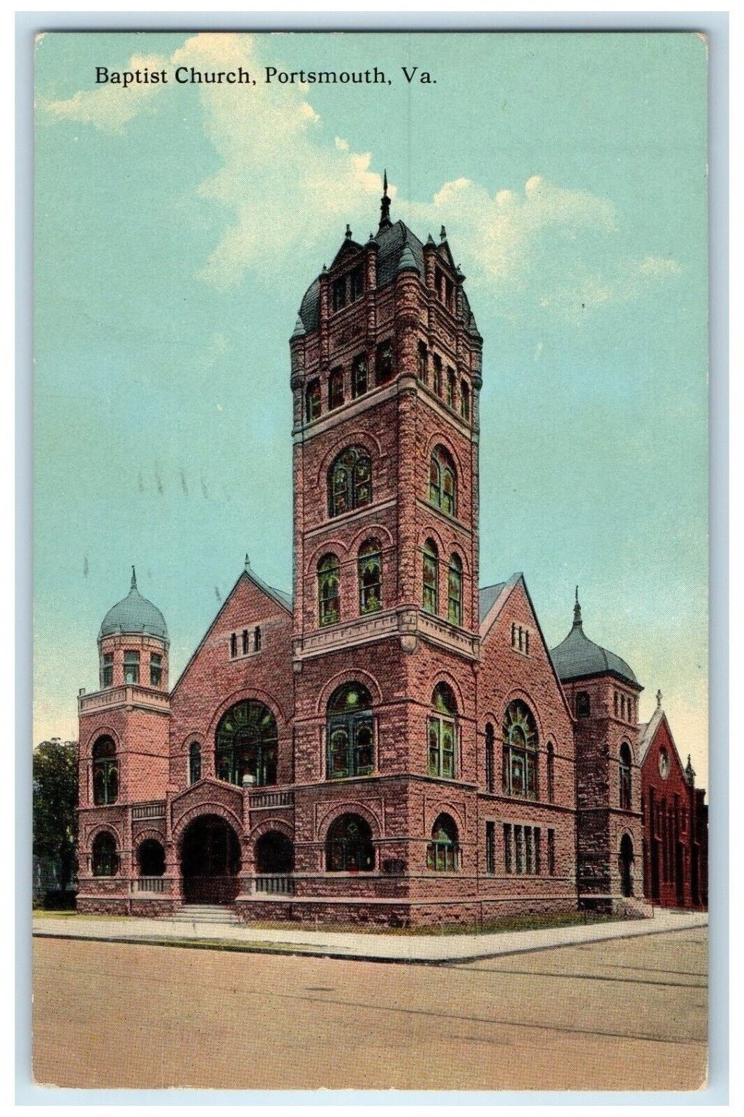 1913 Baptist Church Exterior View Building Portsmouth Virginia Vintage Postcard