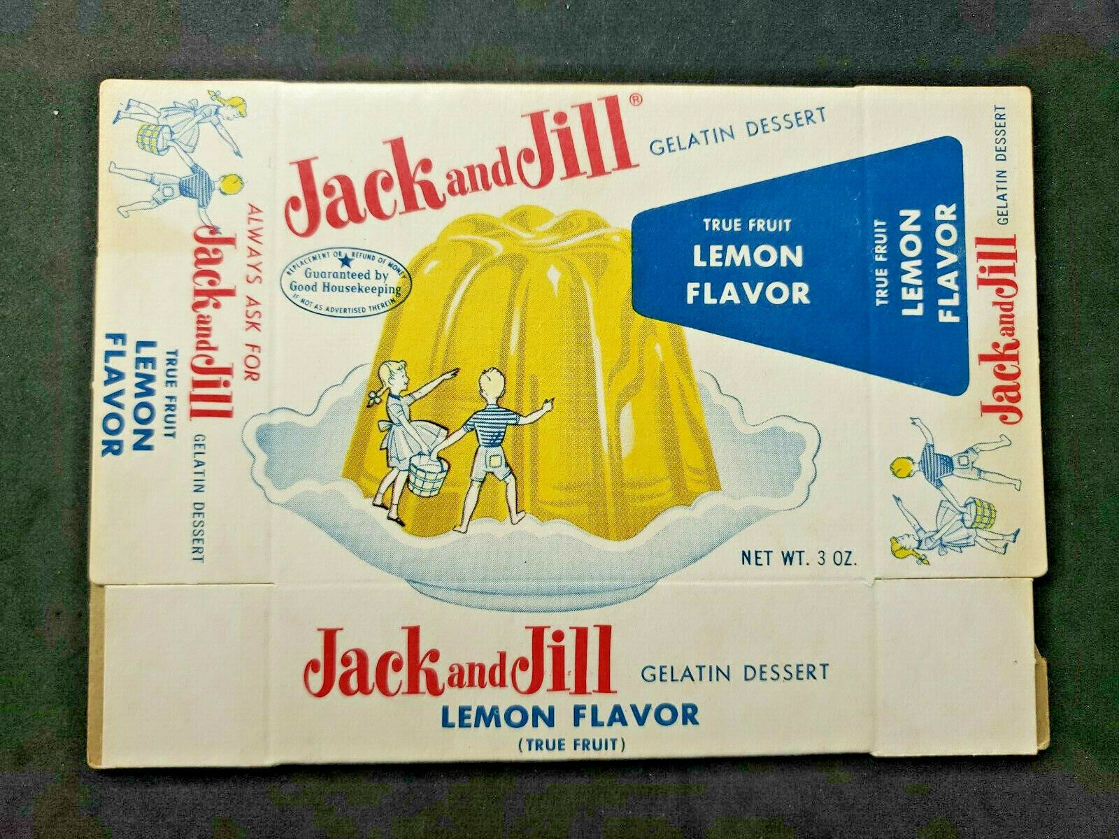 Vintage 1950s Jack And Jill Lemon Gelatin Box Junior Food Jello NOS (S12)