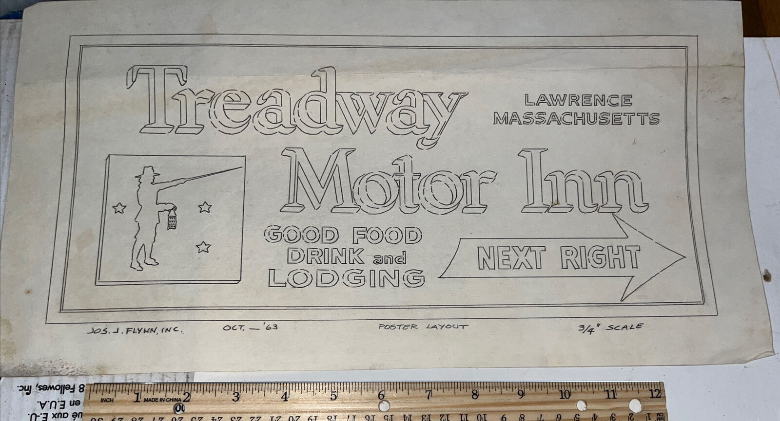Vintage 1963 Outdoor Ad Poster Sample Treadway Motor Inn Lawrence Massachusetts