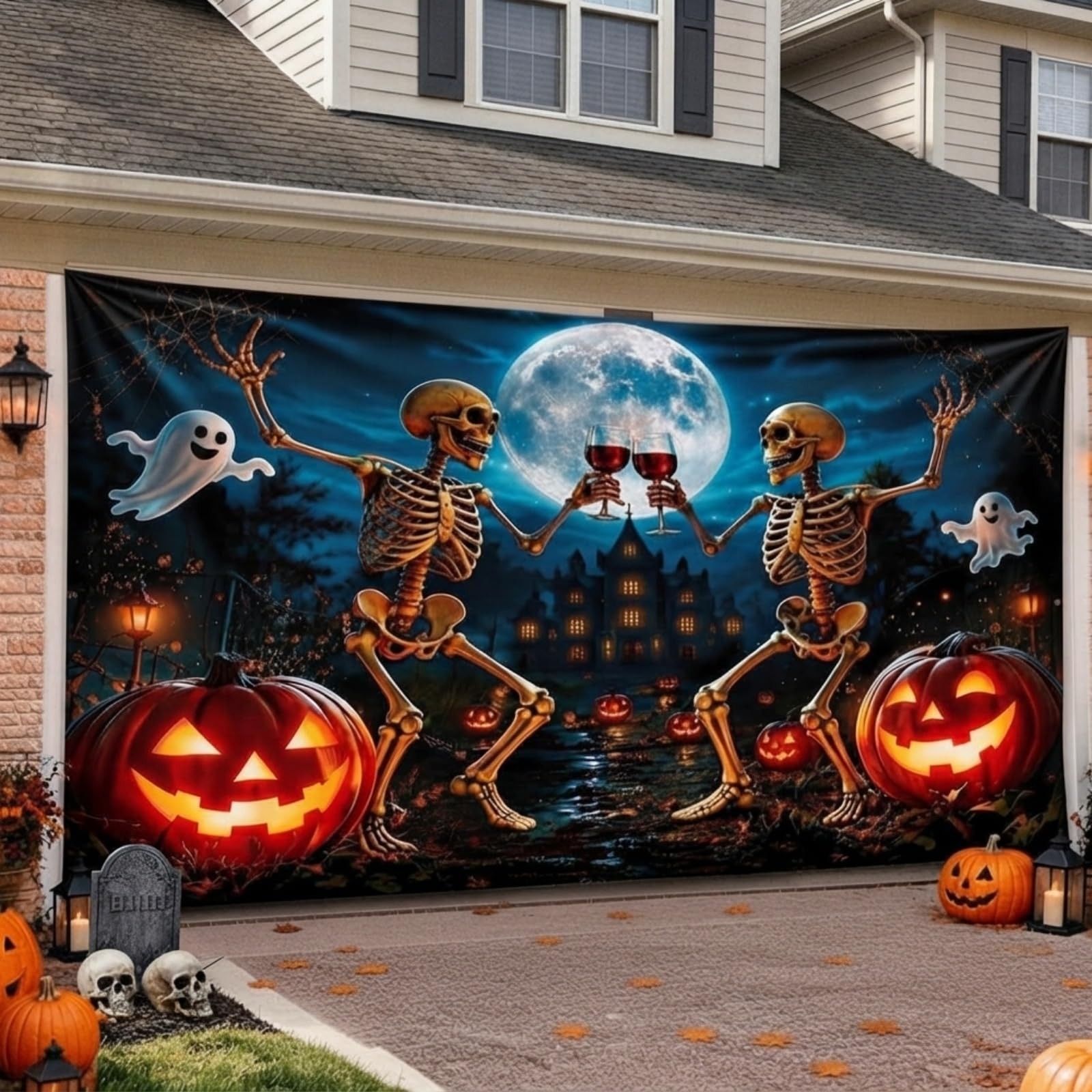 16 x 7ft Halloween Garage Door Cover, Large Garage Door Decorations Banner