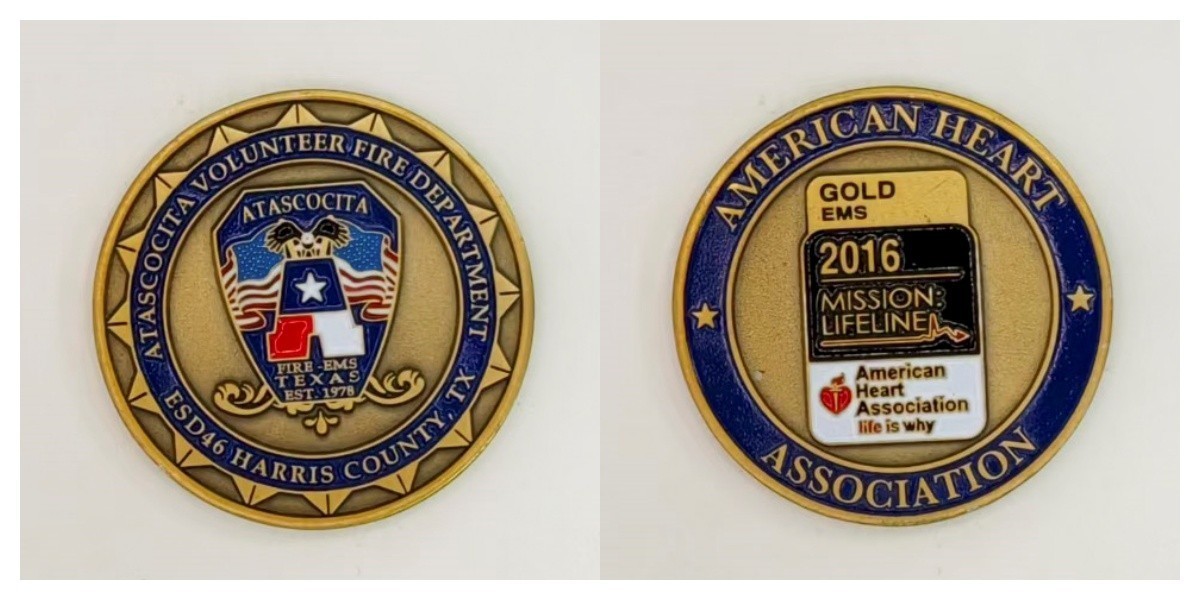 Atascocita Volunteer Fire Department AHA Gold EMS 2016 Challenge Coin 2#4