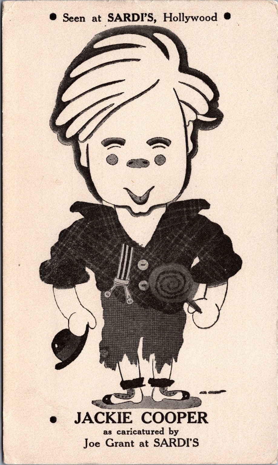 Jackie Cooper Caricature Postcard Sardi's Hollywood Joe Grant 1930s-40s