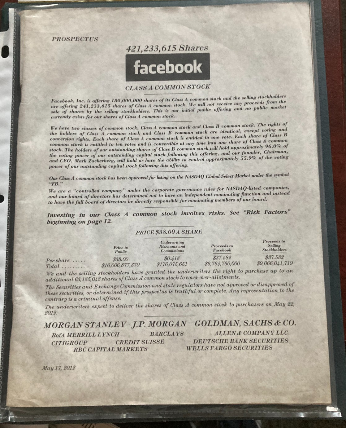 2012 Facebook, Inc. IPO Final Prospectus Initial Public Offering Rare META