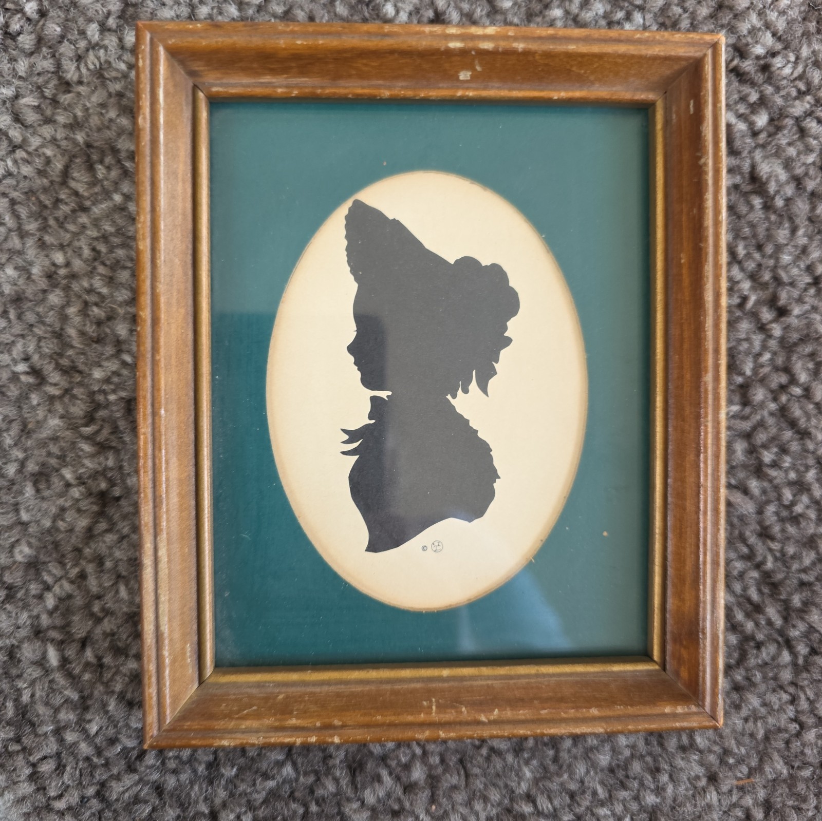 Vintage Sidney Z. Luccas Silhouette Lady in Bonnet Stamped 2449 Framed  1930-50