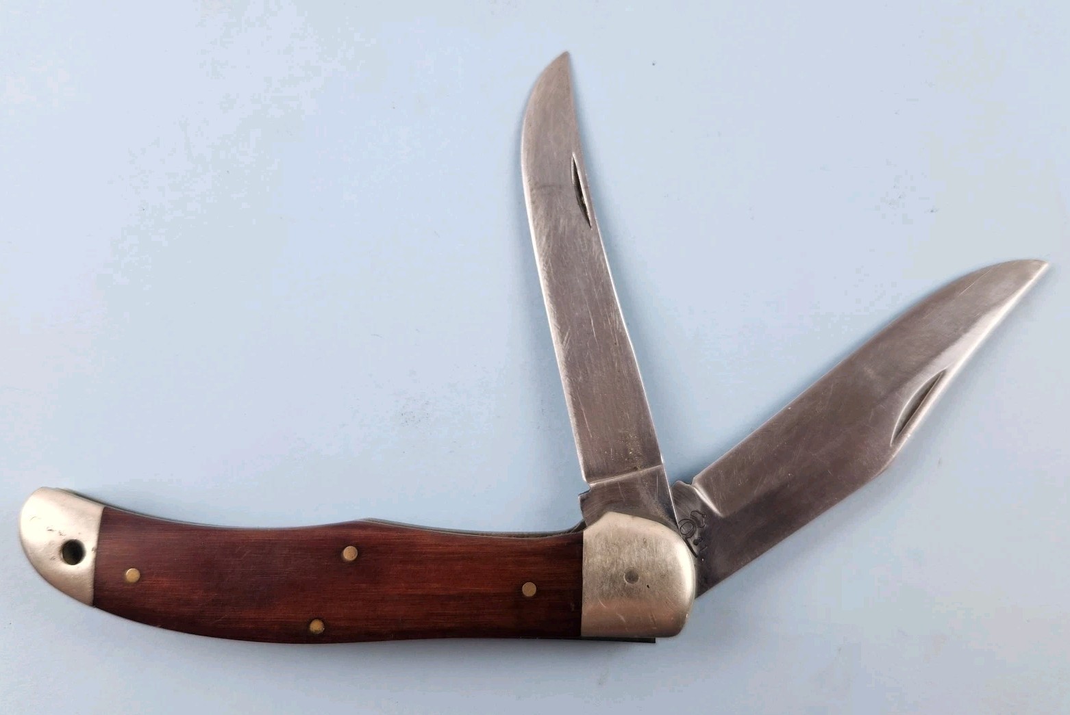 Vtg Queen Cutlery Q81 USA Wood #39 2 Blade Folding Hunter Pocketknife Stainless