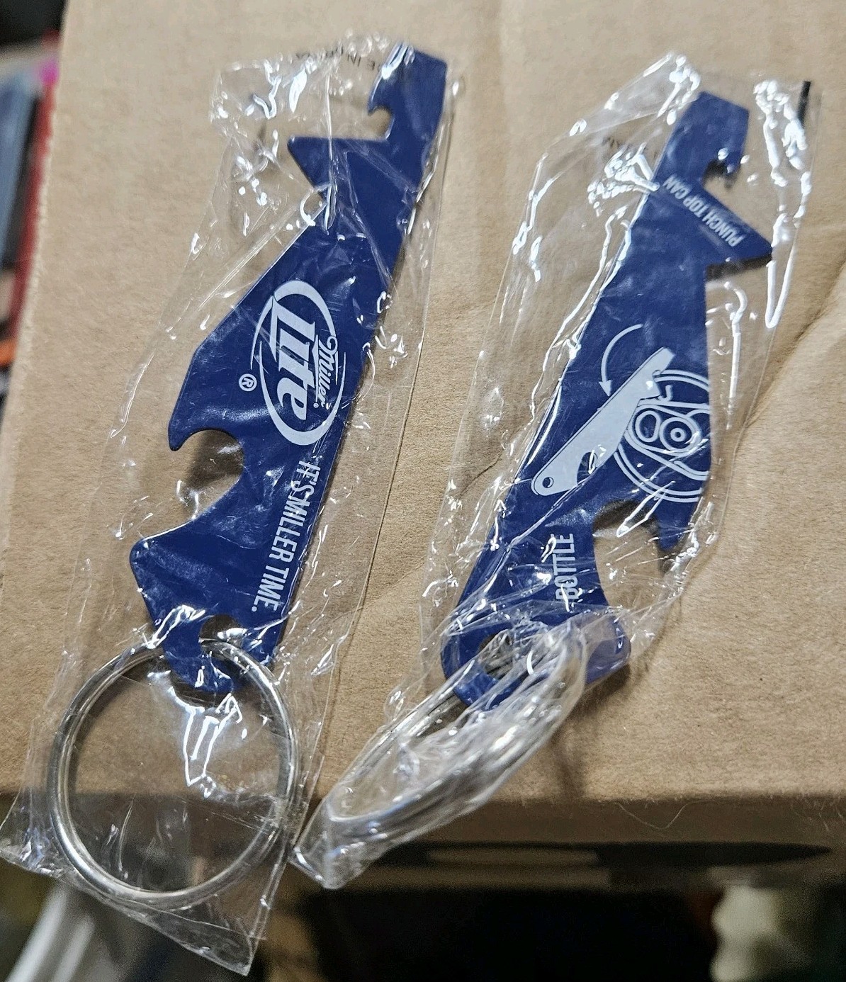 2 Miller Lite Beer Bottle Opener Metal Can Punch Top Keychain IT’S MILLER TIME