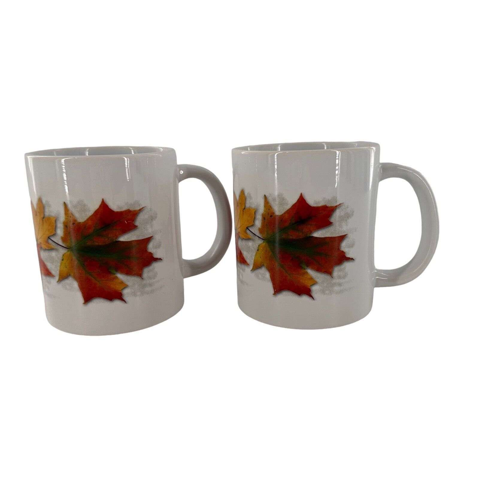 Vintage Set MCM Mid Century Modern Autumn Leaves Stoneware Coffee Mugs Large XL