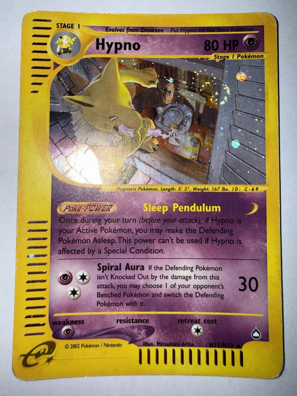 Pokemon TCG - WOTC Aquapolis Hypno Holographic Rare Card - H12/H32 SWIRL 