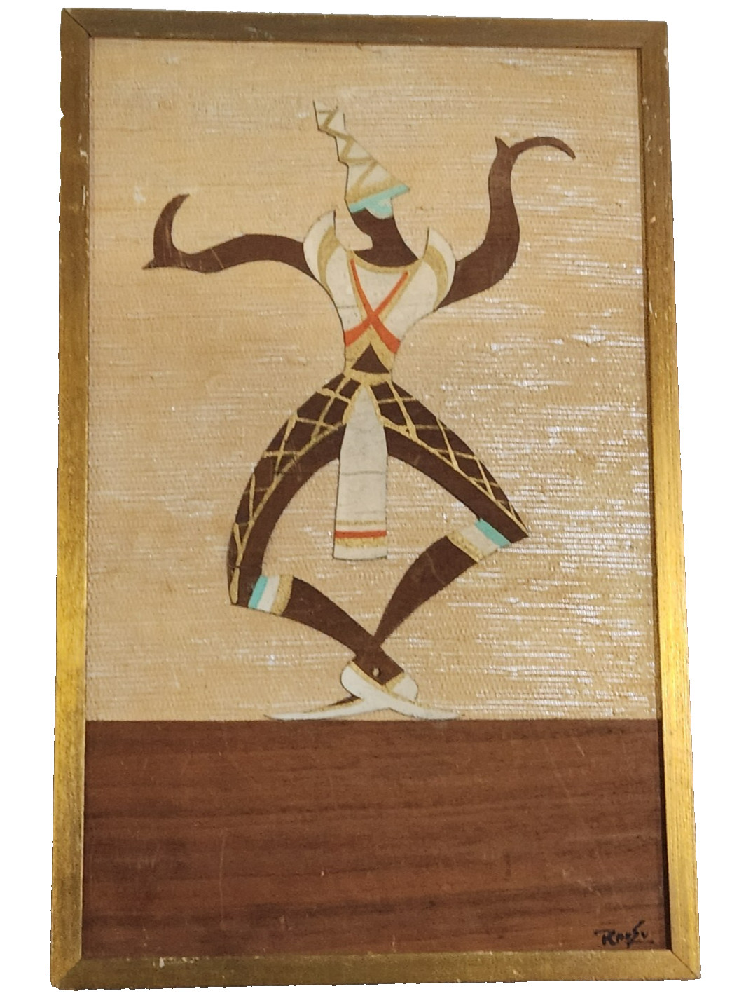 VTG Wood textile wall art plaque Ransu House of Ran Su IMPERIAL DANCER THAI MCM