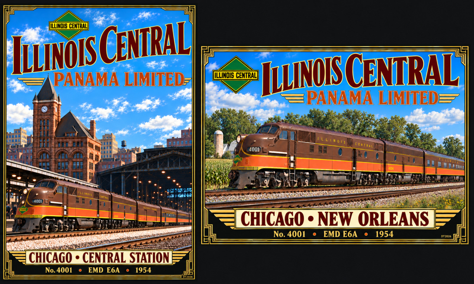 Illinois Central Panama Limited 2 Poster Bundle 11x17 & 17x11 Unframed