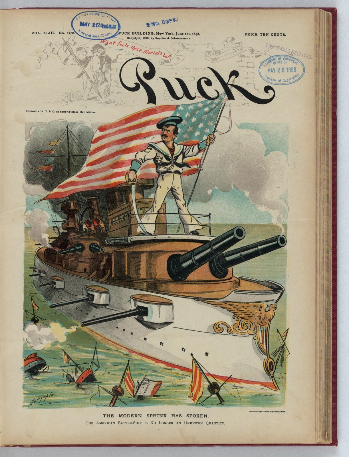 Puck Magazine 1898 Spanish American War Naval Battleship Vintage Reprint