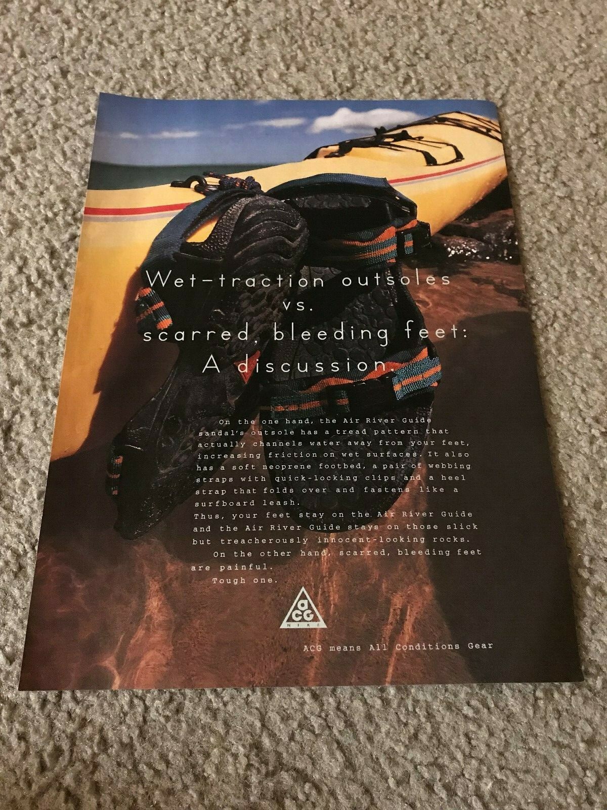 Vintage 1996 NIKE AIR RIVER GUIDE ACG SANDALS Poster Print Ad 1990s RARE