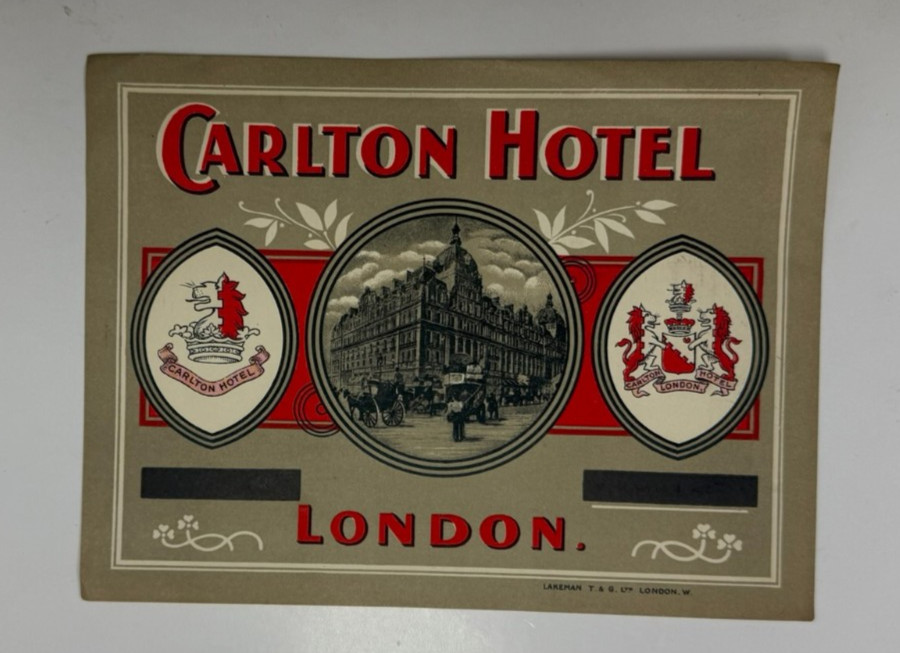 Vintage Carlton Hotel London Luggage Label  Howard & Jones Litho