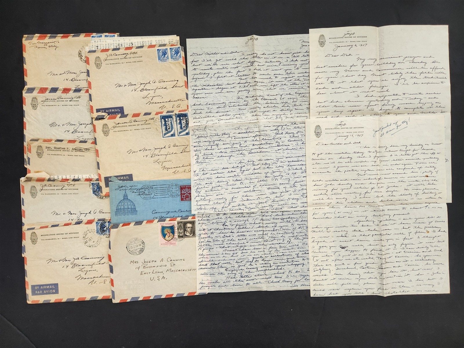 1950s vintage TRAVEL ROME LETTERS from CANNING CATHOLIC PRIEST lynn ma PARENTS
