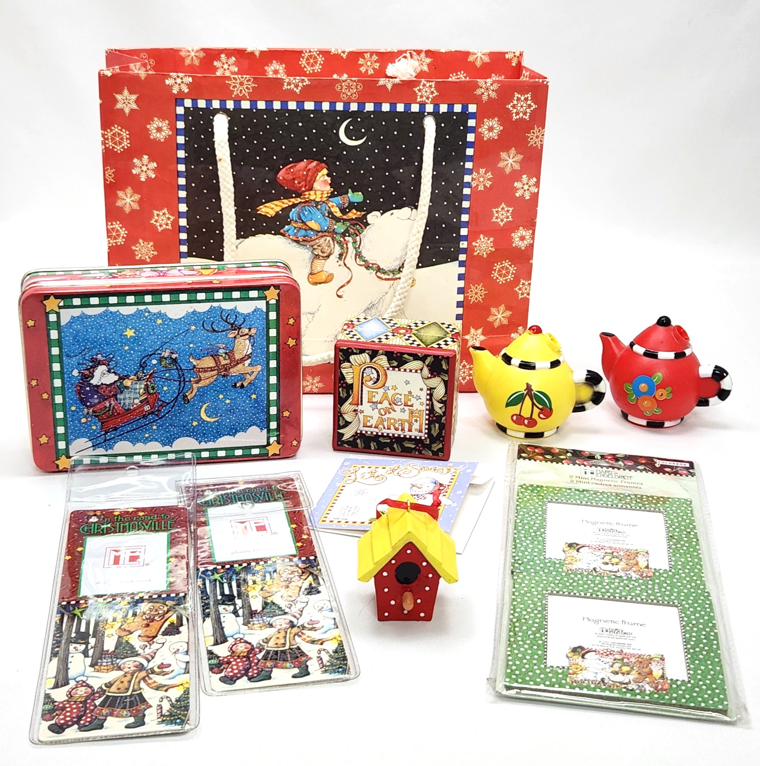 Misc Lot x10 Mary Engelbreit Christmas Items Boxes Teapot Light Covers Frames Misc Lot x10 Mary Engelbreit Christmas Items Boxes Teapot Light Covers Frames