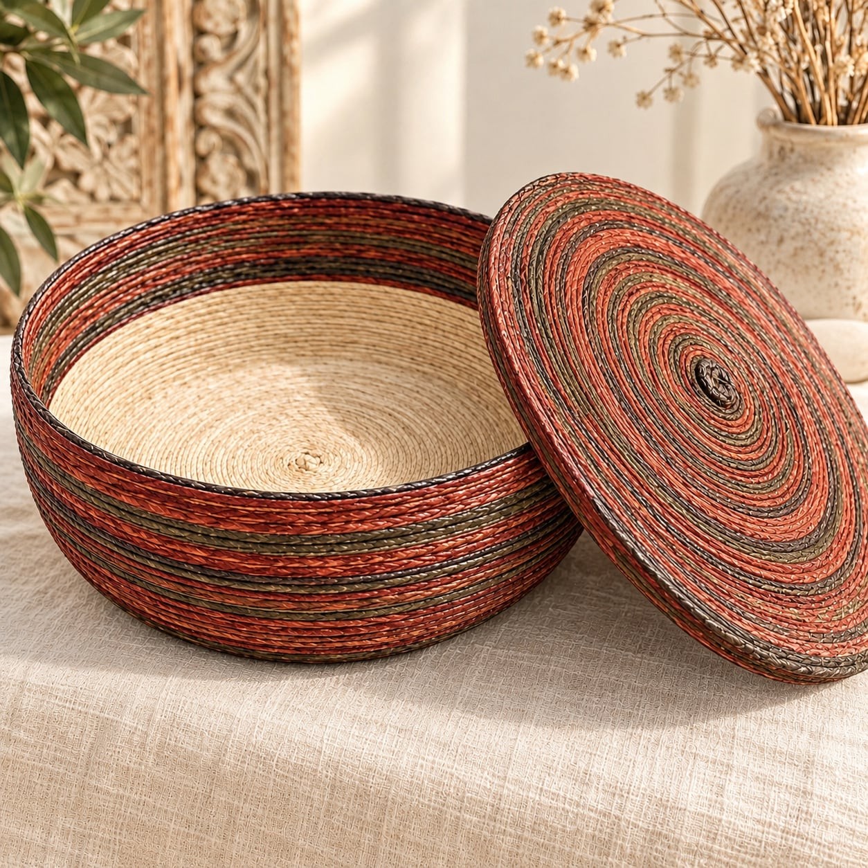 Round Woven Lidded Basket - Exclusive –