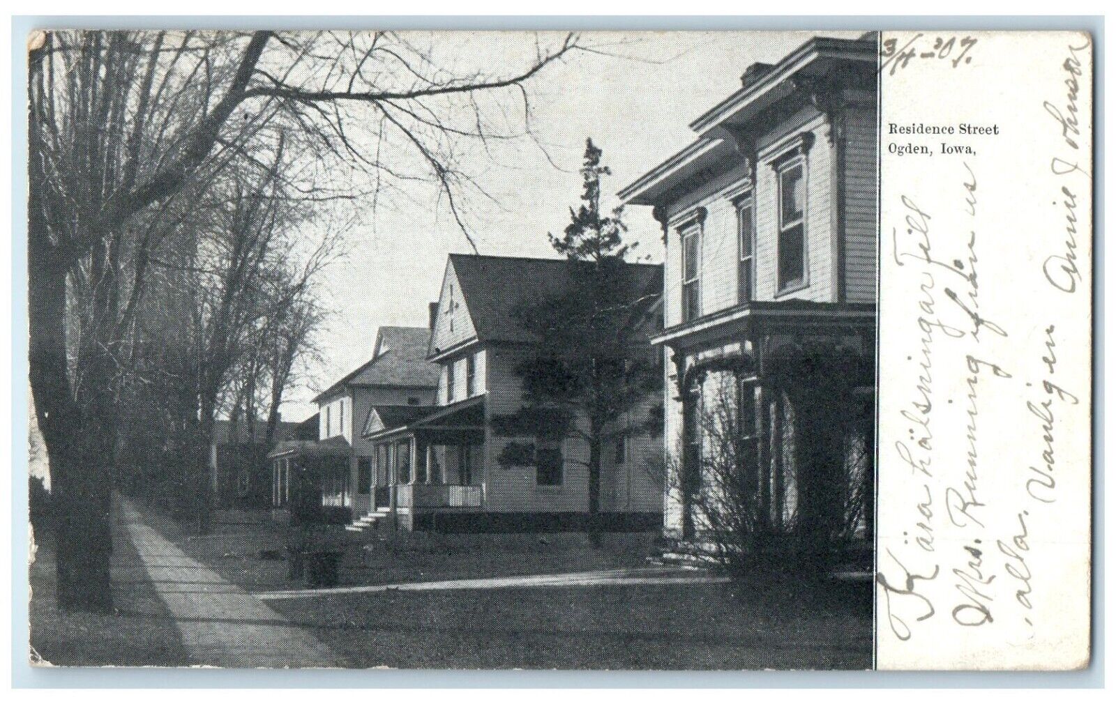 1907 Residence Street Houses Scene Ogden Iowa IA Posted Antique Postcard