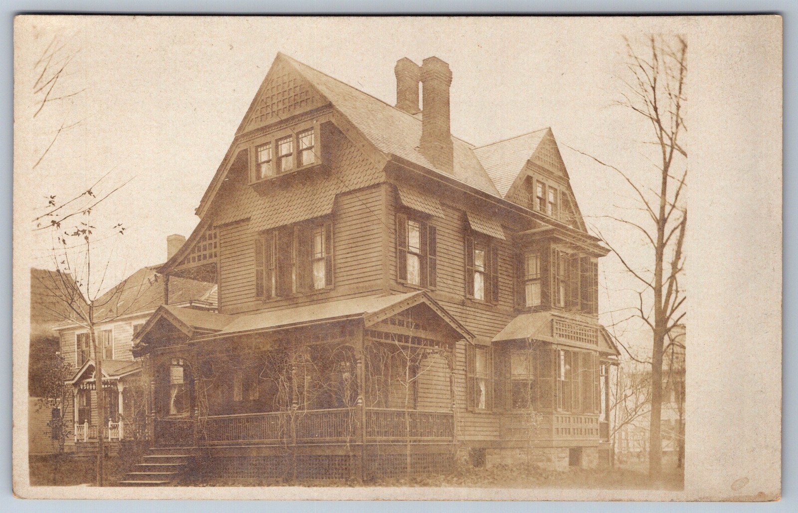 RPPC Large Victorian Queen Anne House Wrap-Around Porch Real Photo c1910