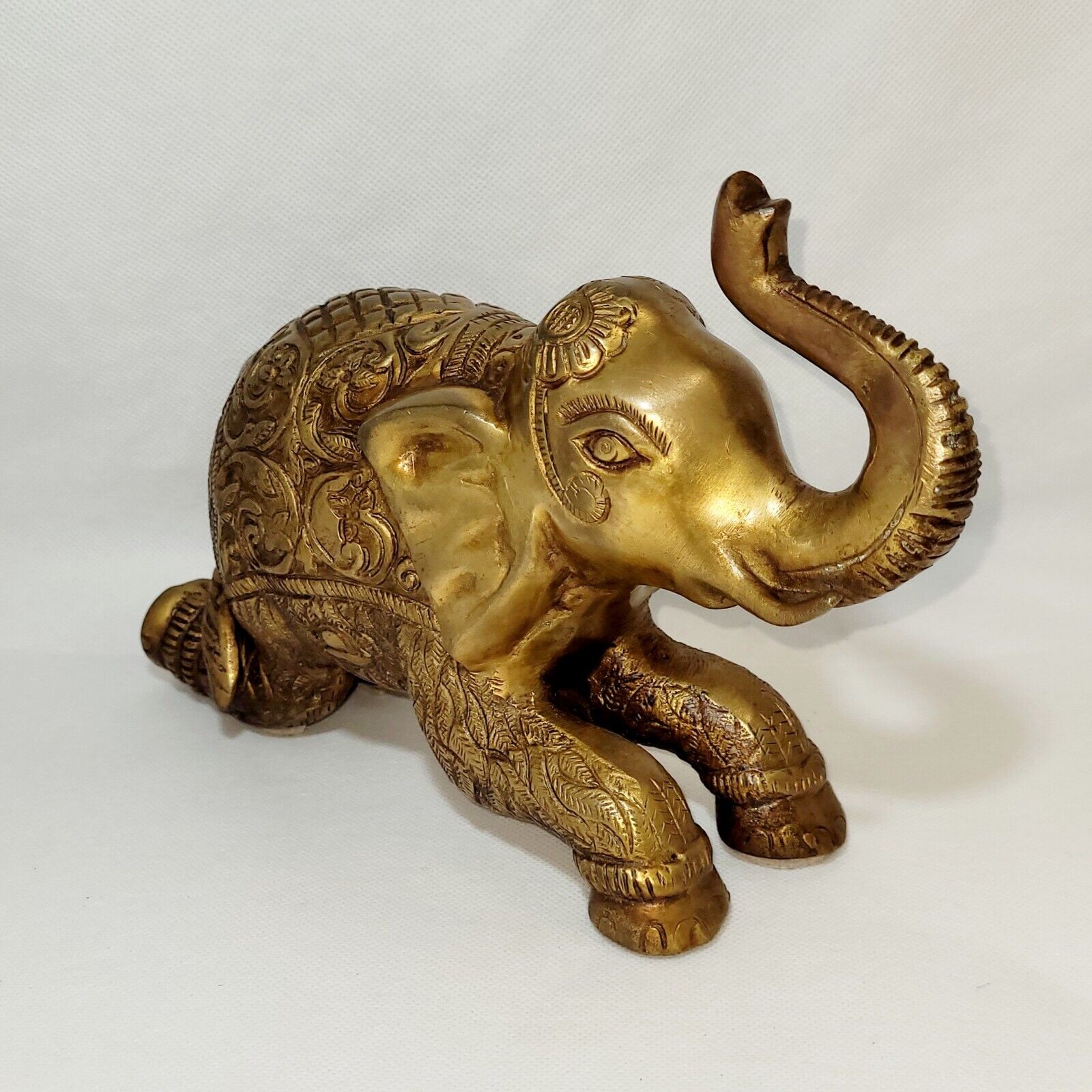 Vintage Handmade Beautiful Ethnic Indian Kneeling Brass Elephant Figurine
