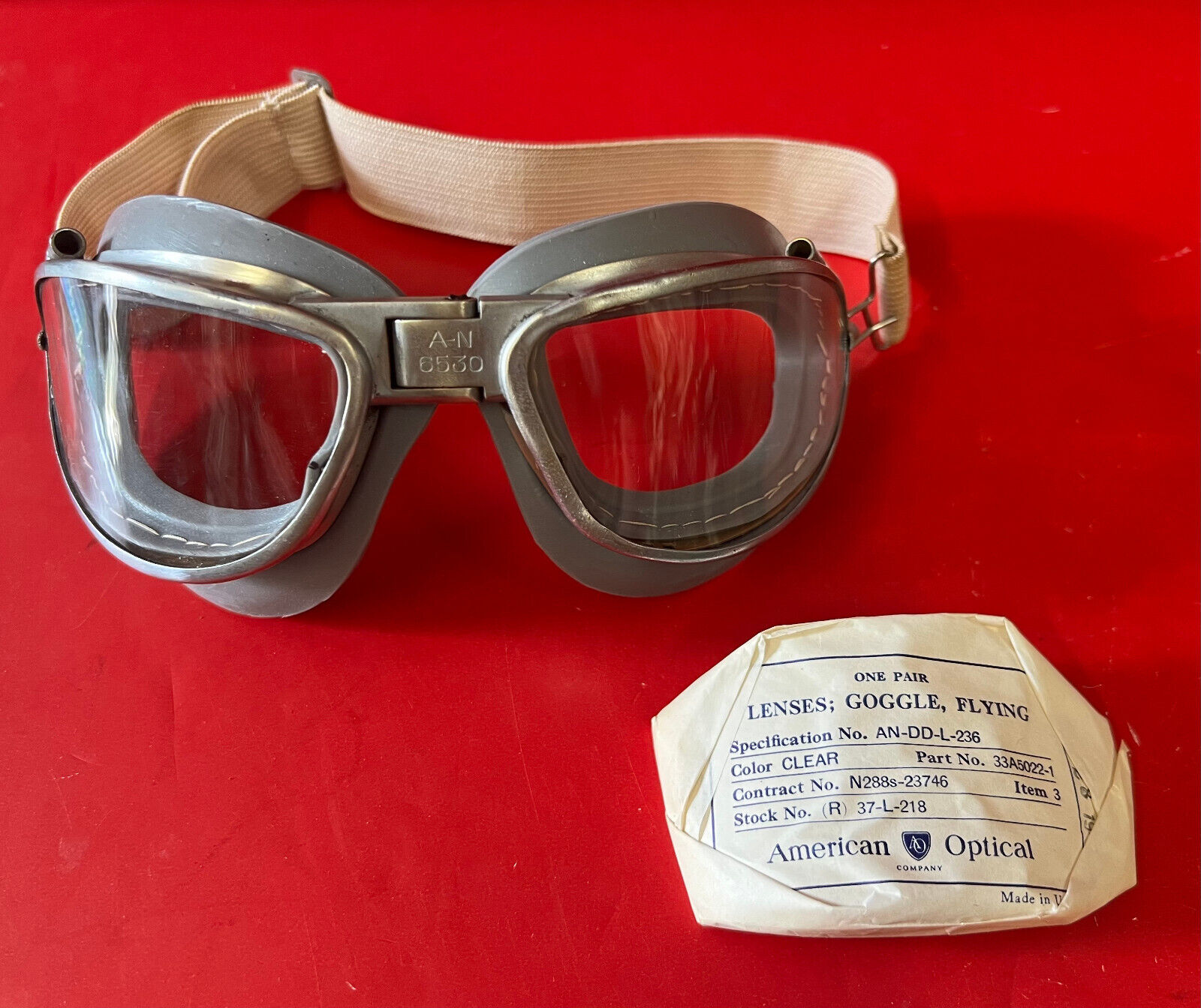 AMERICAN OPTICAL AN-6530 FLYING GOGGLES W/2 PIECE CUSHIONS