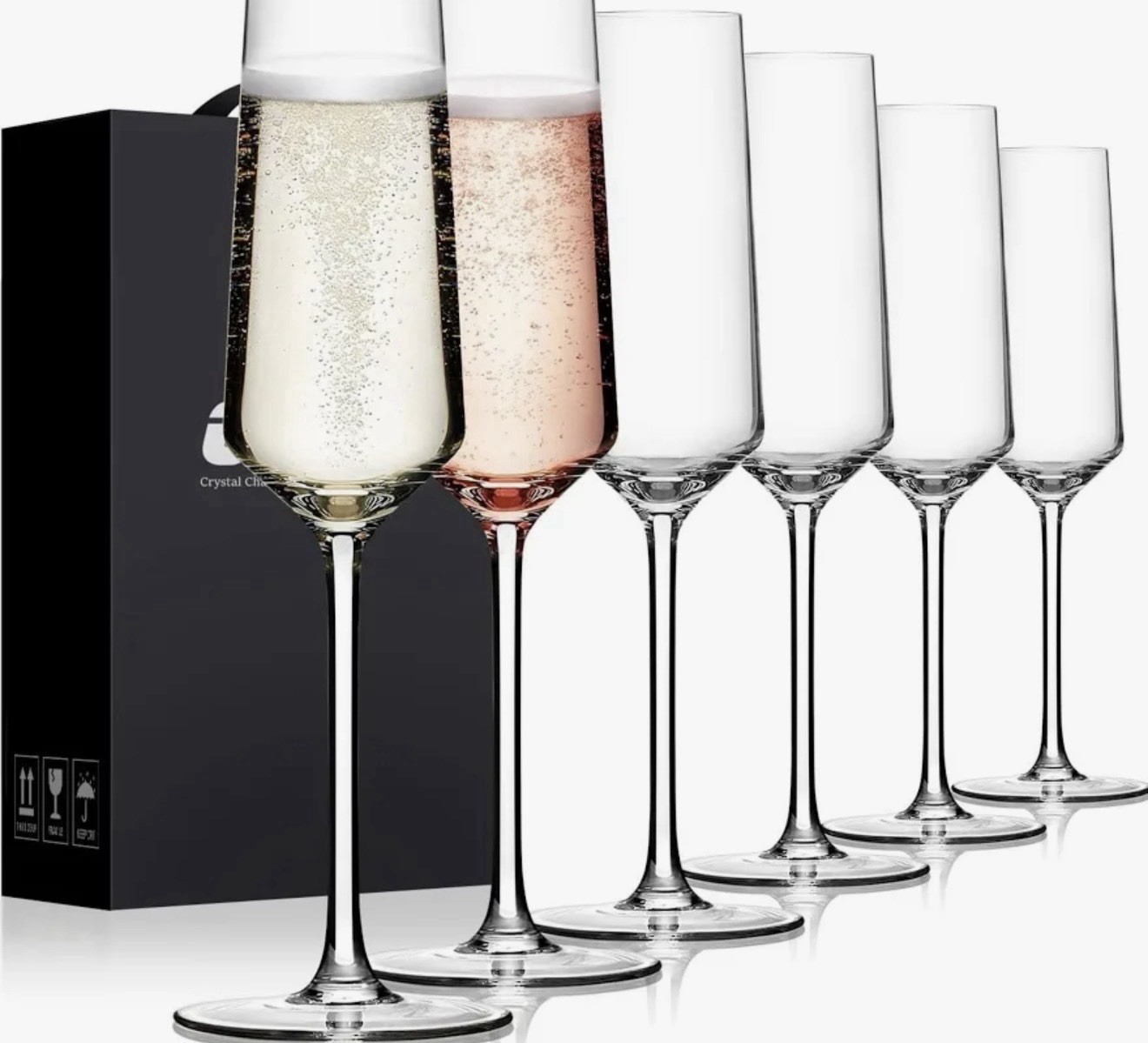 JYB&XY Handblown Champagne Flutes, Set of 6