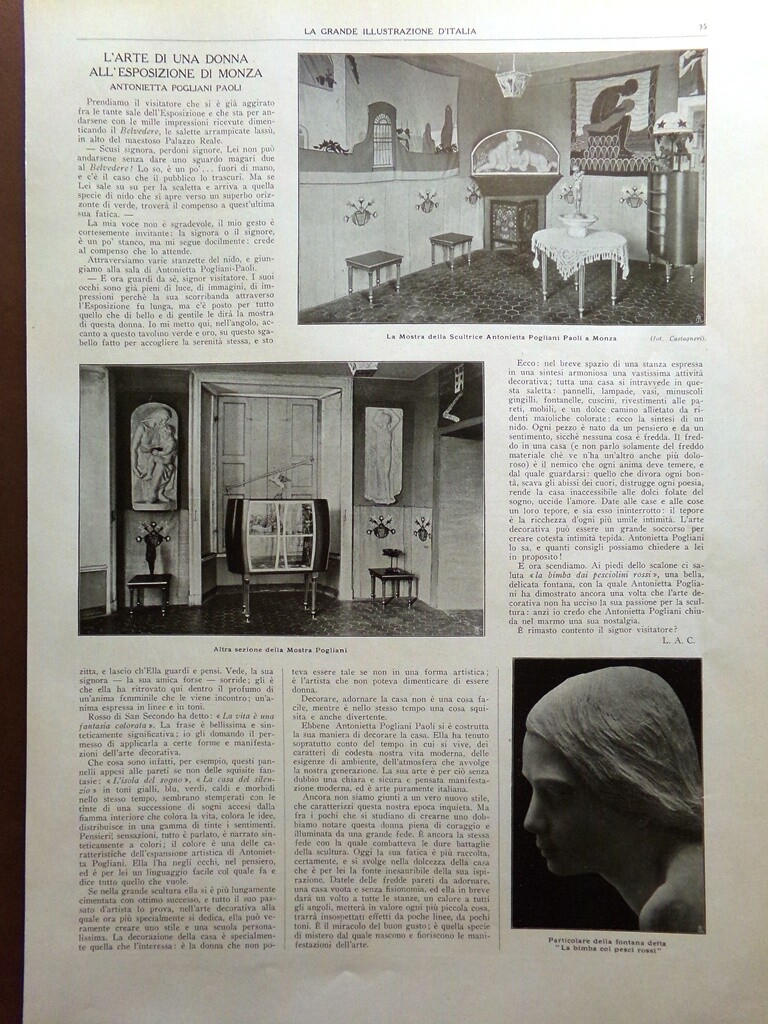 Article of 1925 Exhibition Monza Antonietta Pogliani Paoli Woman