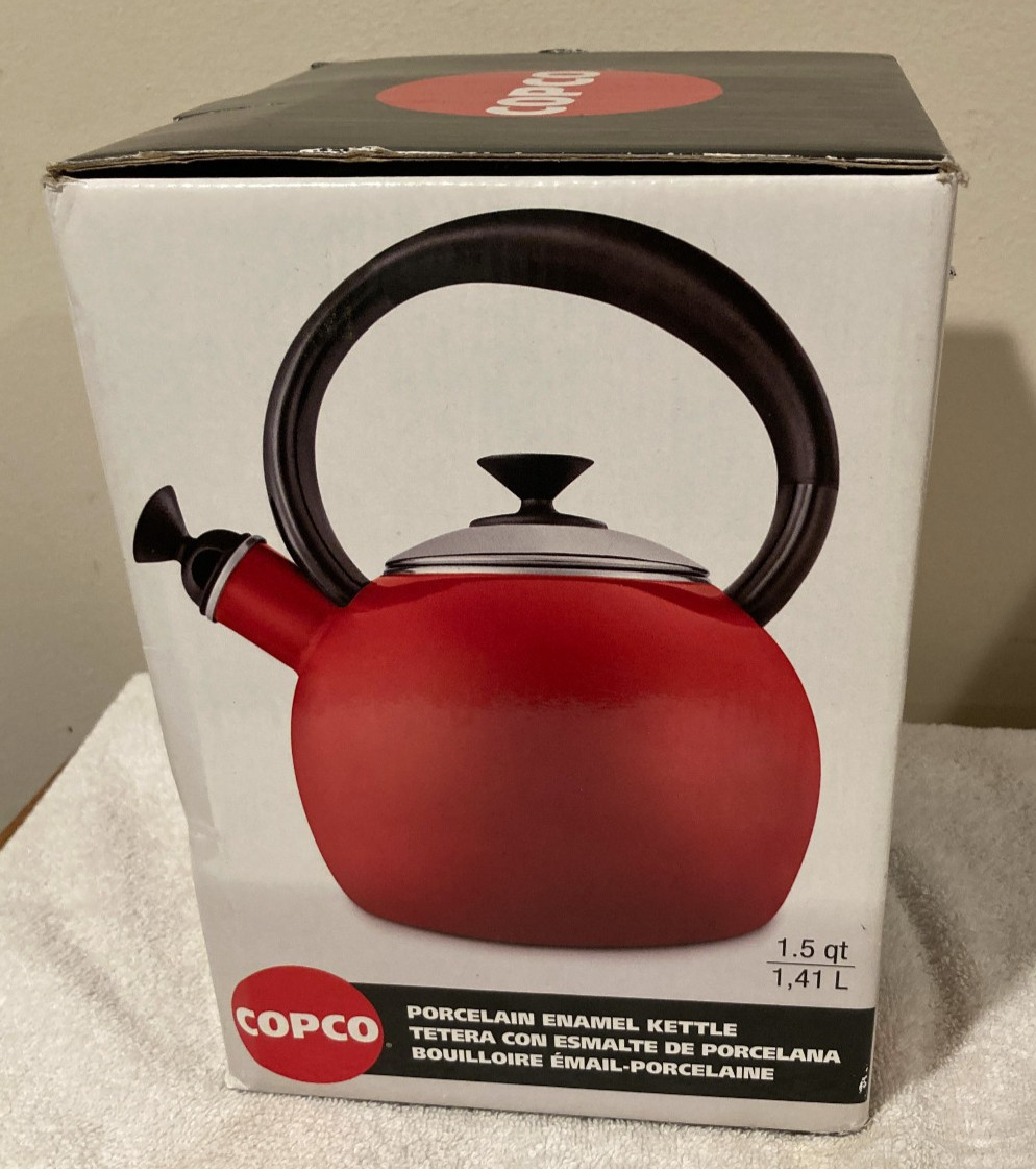 NEW Copco  1.5-quart Porcelain Enamel Whistling Tea Kettle 