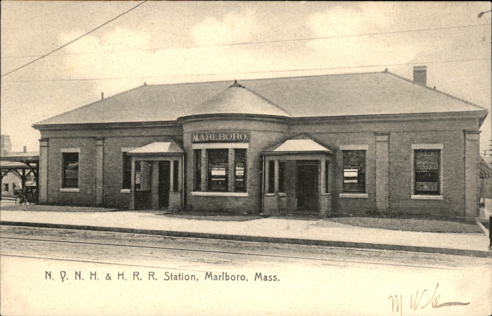 Marlboro MA Railroad Station Warner Music Co. c1900s-10s Vintage Postcard