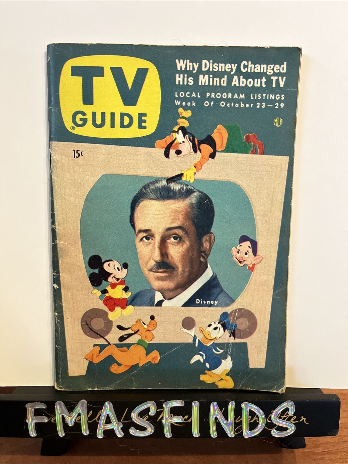 D3 1954 WALT DISNEY Oct 23-29 TV GUIDE Disneyland Article No Label DC Baltimore
