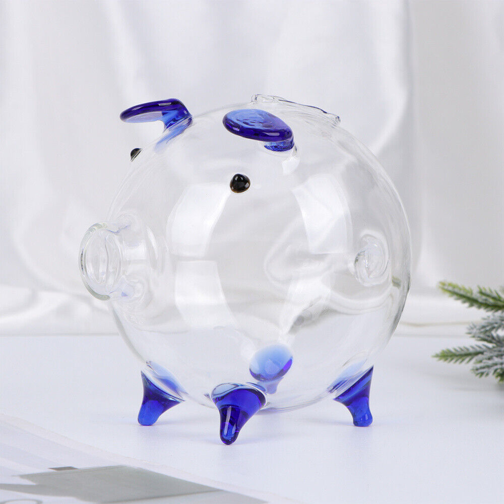 Clear Glass Chubby Pig Piggy Bank Saving Money Coin Box Kids Gift Ornament